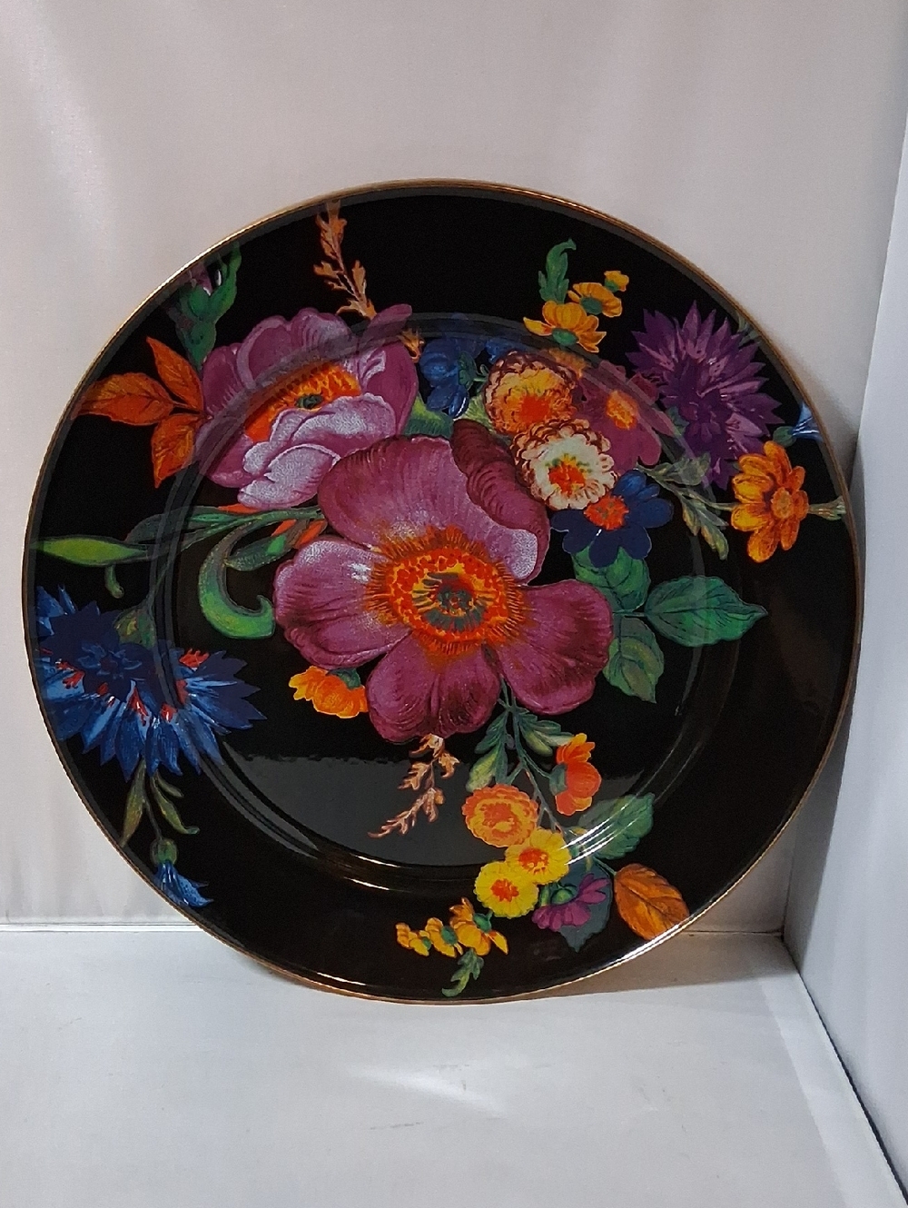 Mackenzie-Childs 12 inch Black Flower Market chargers, set of 4 - Picture 9 of 15